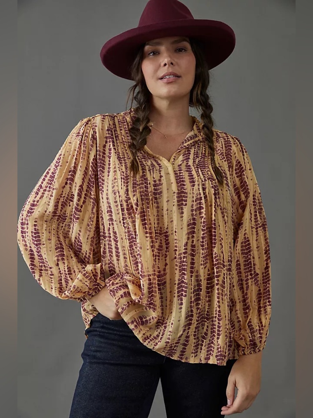 Anthropologie Maritzia Tie Dye Blouse Size 1X Semi Sheer Loose Fit Lightweight
